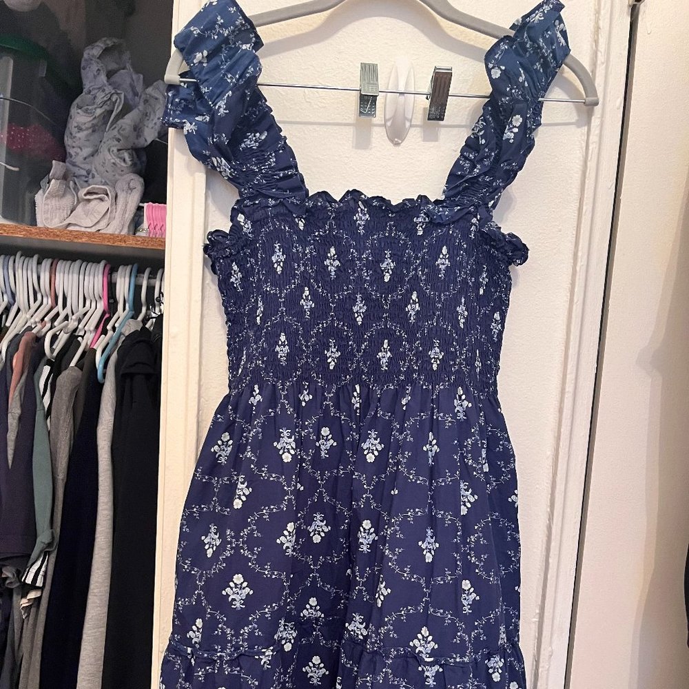 Hill House Ellie Midi Nap Dress  NYC Exclusive / Size M / Navy Trellis